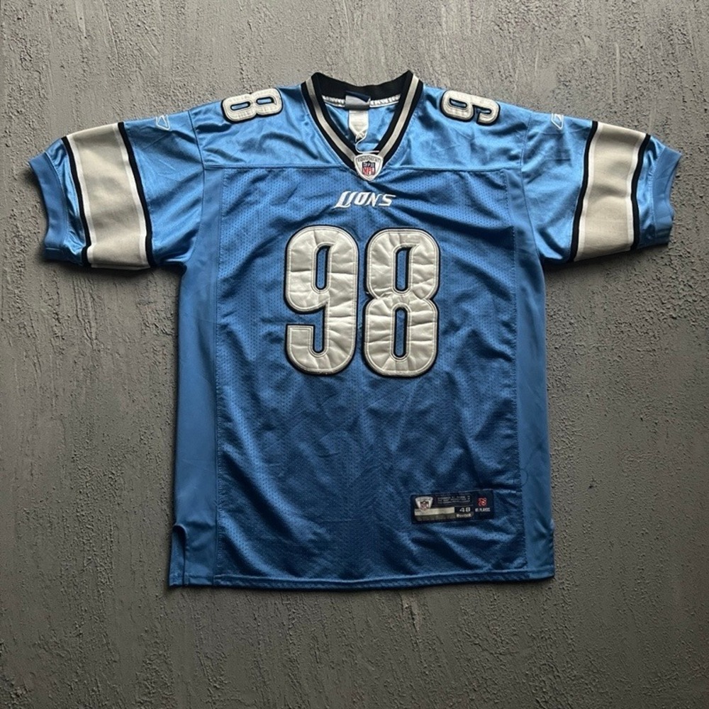 Vintage Reebok Detroit Lions Jersey 48 Blue 2010s Nick Fairley 98 NFL Onfield